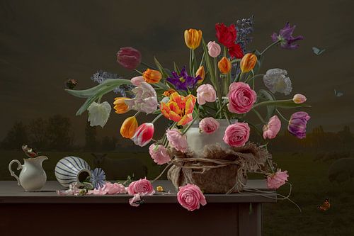 Still life ' Ranunculus and tulips