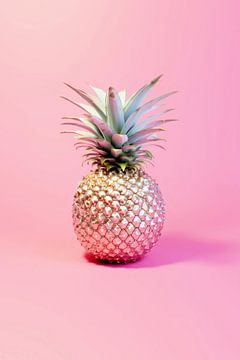 Ananas glamour in pastel: een discobal op een zachtroze achtergrond