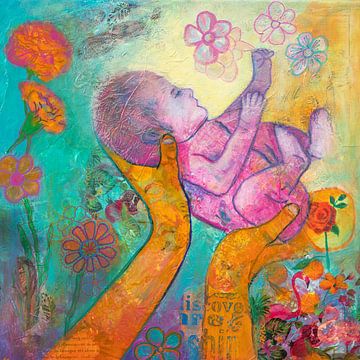 Celebrating new life at unconditional love. by Schilderij van Mirjam