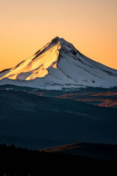 Snow-covered mountain at sunset by Poster Art Shop