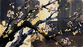 Sakura dorée aux motifs géométriques modernes sur Siti Zuliana