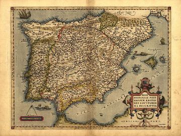 Antieke kaart van Spanje, door Abraham Ortelius, circa 1570 van Dreamy Faces