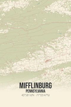 Vintage landkaart van Mifflinburg (Pennsylvania), USA. van Rezona