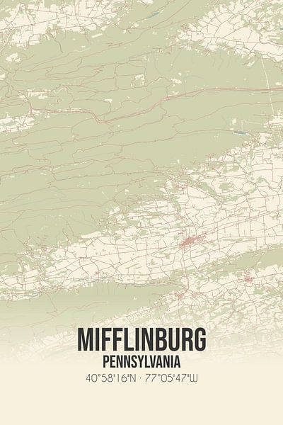 Carte ancienne de Mifflinburg (Pennsylvanie), USA. par Affiches de lieux