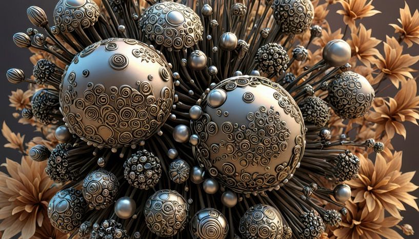 Zilver en bruine buitenaardse bloemen van Rein Bijlsma Art