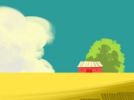 Small Red Cottage in Yellow Field by Prasilia