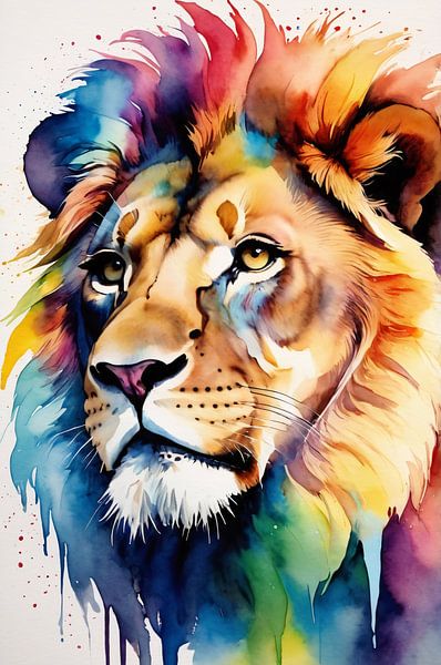 Kleurrijke leeuw in aquarel stijl van Art & Soul Creations