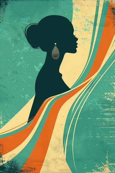 Retro Silhouette Elegance – 60’s Style Art Print van Marijke Trienekens