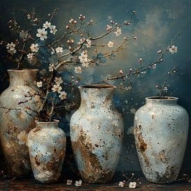 A still life of pottery jars wabi sabi rural. by J.a Dijkstra