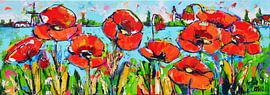 Cheerful poppies with windmills by Vrolijk Schilderij