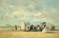 Strandscène door Eugène Boudin. Retro zeegezicht in blauw en beige