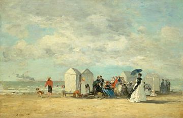 Strand-Szene von Eugène Boudin. Retro-Meereslandschaft in Blau und Beige von Dina Dankers