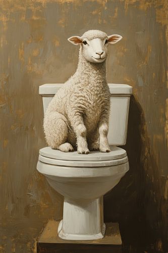 Sheep on Toilet in Classic Realistic Style