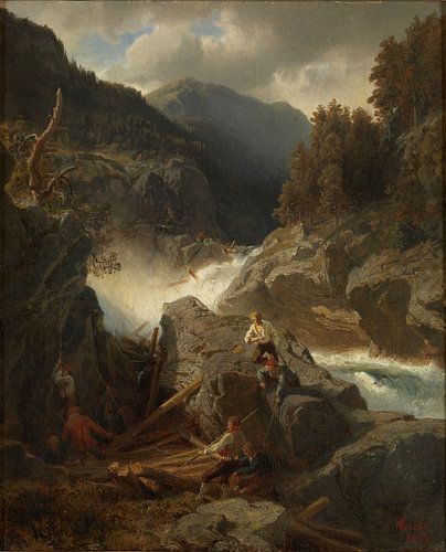 Hans Gude, Waterval in Hallingdal, 1859