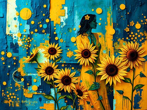 Etherische fluisteringen: abstracte vormen en zonnebloemen