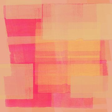 Abstract landscape. Color blocks in neon pink and soft yellow. by Dina Dankers