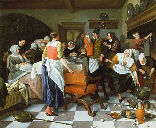 Viering van de geboorte, Jan Steen