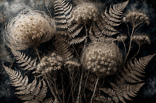 Scandinavische wilde bloemen in de kleuren van de nacht