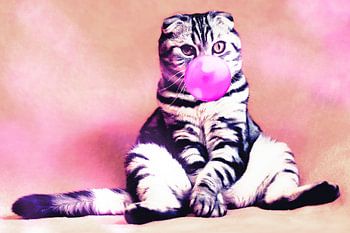 Katze bläst Kaugummiblase