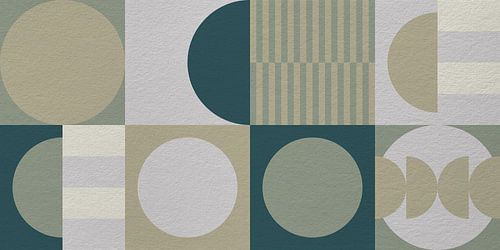 Art moderne géométrique abstrait en vert, brun, gris.