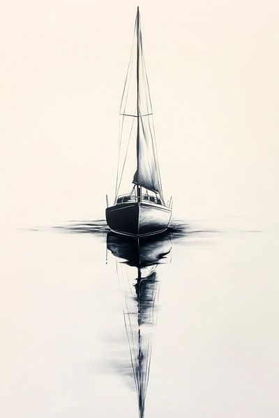 Zeilboot in stilstaand water - zwart-wit van Poster Art Shop
