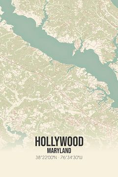 Vintage landkaart van Hollywood (Maryland), USA. van MijnStadsPoster