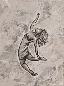 Modern Dance - charcoal drawing coloured in beige