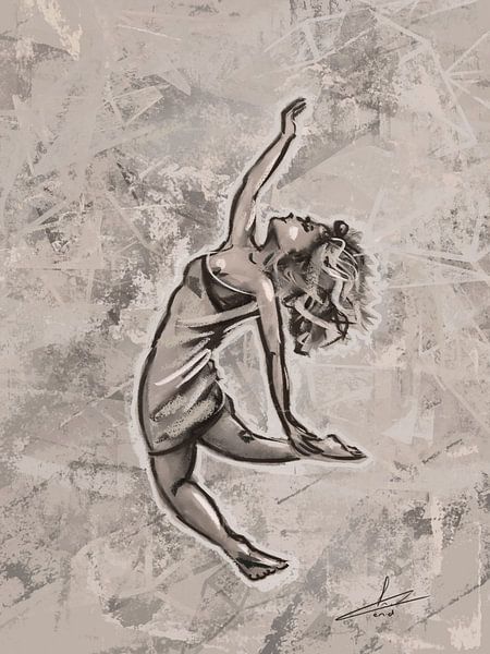 Modern Dance - dessin au fusain coloré en beige par Emiel de Lange