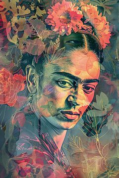 Frida's bloemenmetamorfose - Sensueel portret in levendige bloemenpracht van Felix Brönnimann