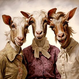 Three goat women anthropomorphic humanised humour by Gabriele Mueller
