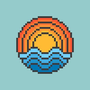 Pixel kunst zon en oceaan