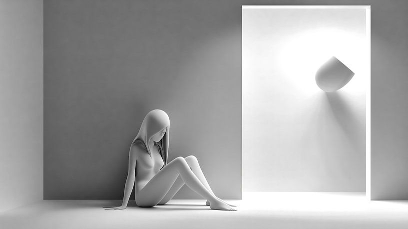 Traurige Frau allein im leeren Raum von Frank Heinz