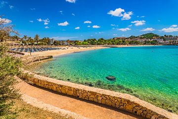 Mening van de baai van het strand van Santa Ponsa bij de kust op Mallorca van Alex Winter