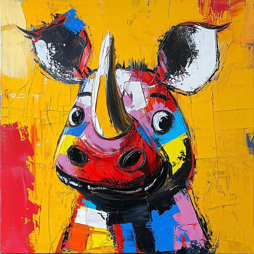 Fröhliches Nashorn in farbenfrohem Stil von Emil Husstege