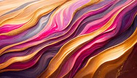 Schilderij in kunst met roze en gouden kleur