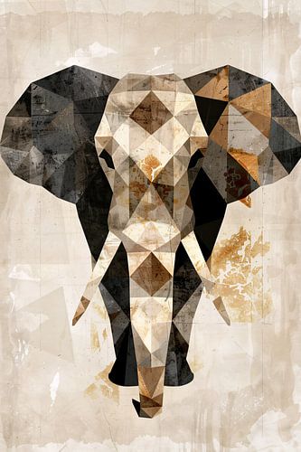 Geometrische Sepia Olifant in Abstracte Kunst