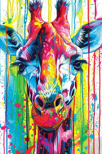 Kleurrijke giraffe met abstracte verfspetters