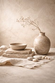 Beigefarbene Wabi-Sabi-Vase – Minimalistische, neutrale Wanddekoration