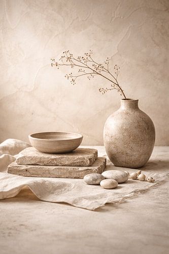 Beige Wabi Sabi Vase – Minimalist Neutral Wall Art