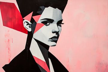 Geometric portrait with red accent by Poster Art Shop