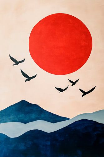 Zonsondergang met vliegende vogels