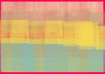 Abstract in geel, neonroze en lichtblauw. van Dina Dankers
