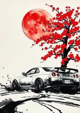 De Nissan Skyline GT-R R34 Sumi-e van MIROKKU