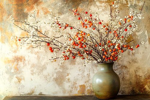 Keramische vaas met bloesemtakken