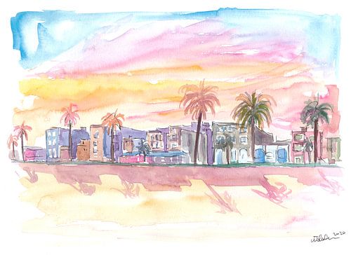 Venice Beach California Water front view at sunset