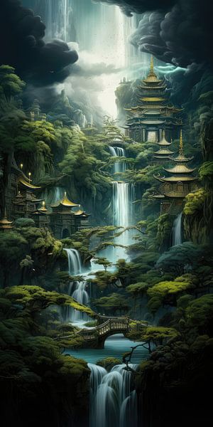 Digital erstellte tropische Fantasie und surreale Landschaft von Art Bizarre