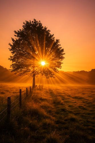 Het ontwaken van de natuur – Gouden zonsopgang achter de eik