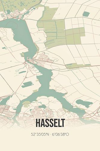 Vintage landkaart van Hasselt (Overijssel)