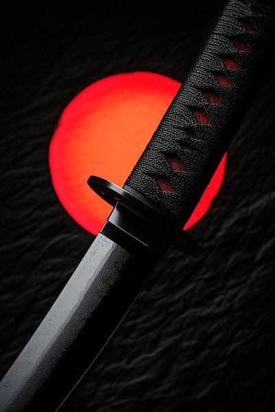 Silhouette d'épée sur fond de soleil rouge par Poster Art Shop