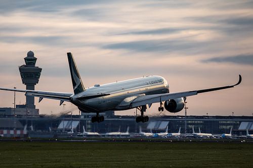 Cathay Pacific Airbus A350 lands at Schiphol Airport